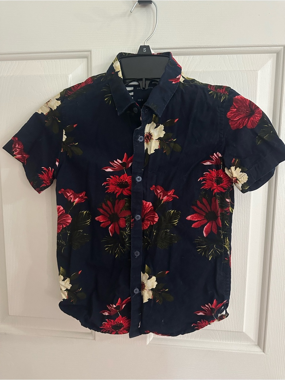 Boys' Nordstrom Rack Size 8 Navy Floral Short-Sleeve Button-Down Shirt
